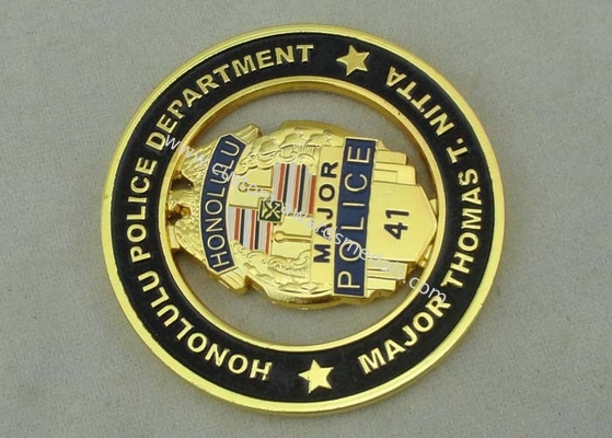 Soft Enamel Personalized Coins Honolulu Police Department , Gold Plating 3D Zinc Alloy Coin 2.5 Inch