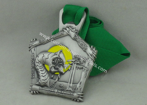 Club Scrub Zinc Alloy 3D Ribbon Medals Die Casting With Soft Enamel / Antique Silver