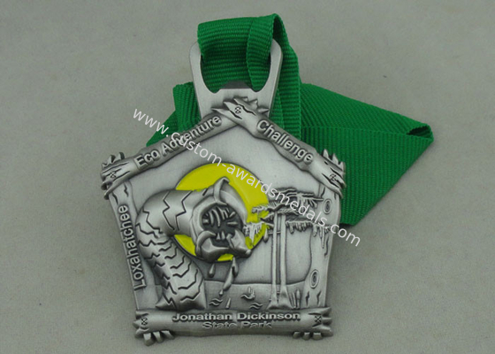 Club Scrub Zinc Alloy 3D Ribbon Medals Die Casting With Soft Enamel / Antique Silver