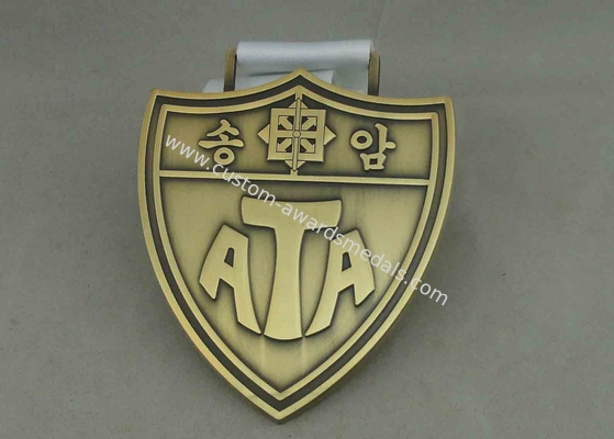 Antique Gold Die Cast  Medals , Heat Transfer Printing Ribbon Pin Badge