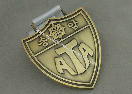 Antique Gold Die Cast  Medals , Heat Transfer Printing Ribbon Pin Badge