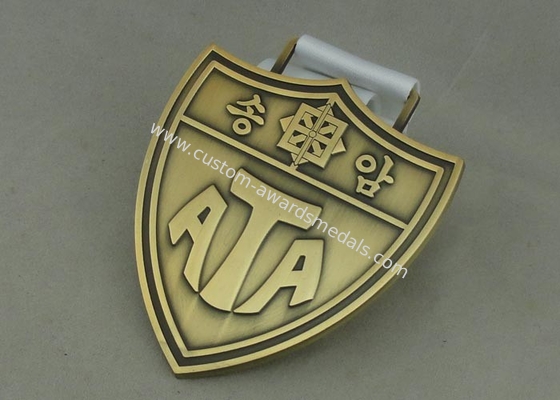 Antique Gold Die Cast  Medals , Heat Transfer Printing Ribbon Pin Badge