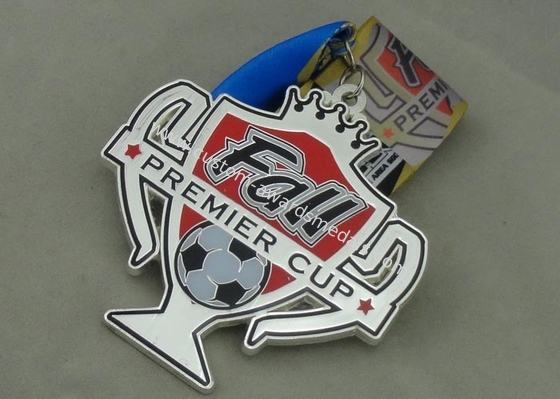 Football Soft Enamel Ribbon Medals , Zinc Alloy Silver Plating Medal