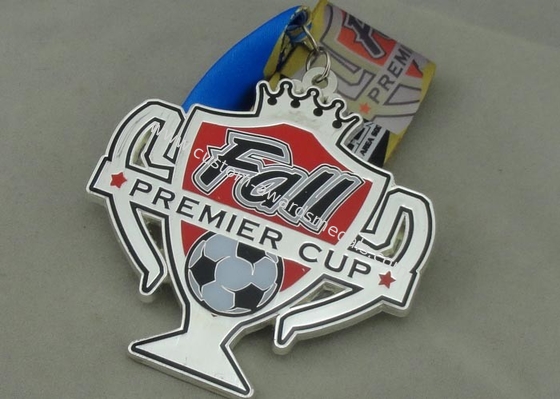 Football Soft Enamel Ribbon Medals , Zinc Alloy Silver Plating Medal