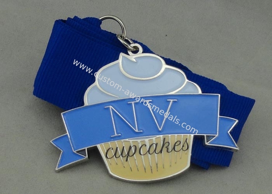 Die Casting Zinc Alloy Cup Cakes Medals Soft Enamel Nickel Plating With Ribbon